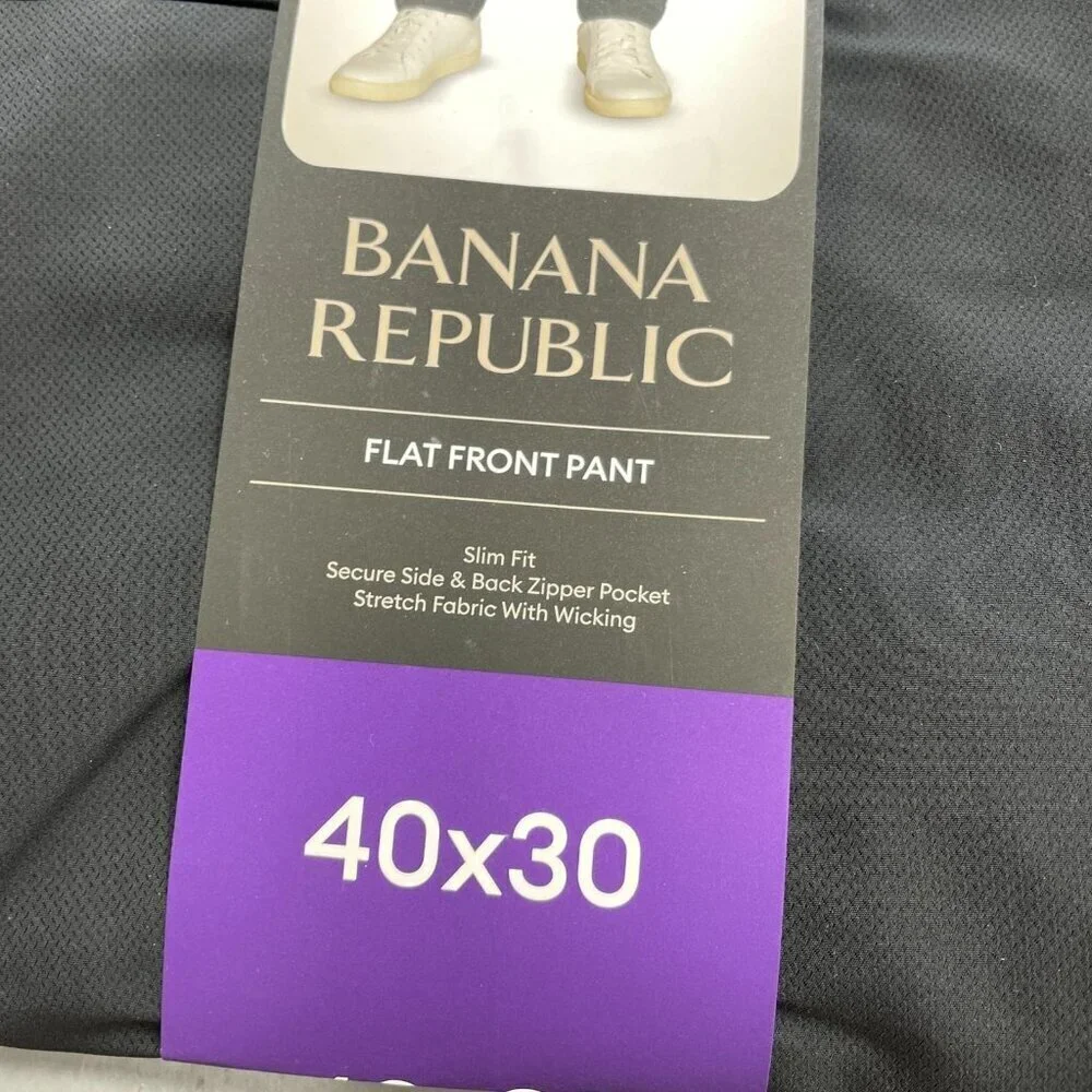 NEW Banana Republic Men's 40x30 Flat Front Pants Black 100% Polyester